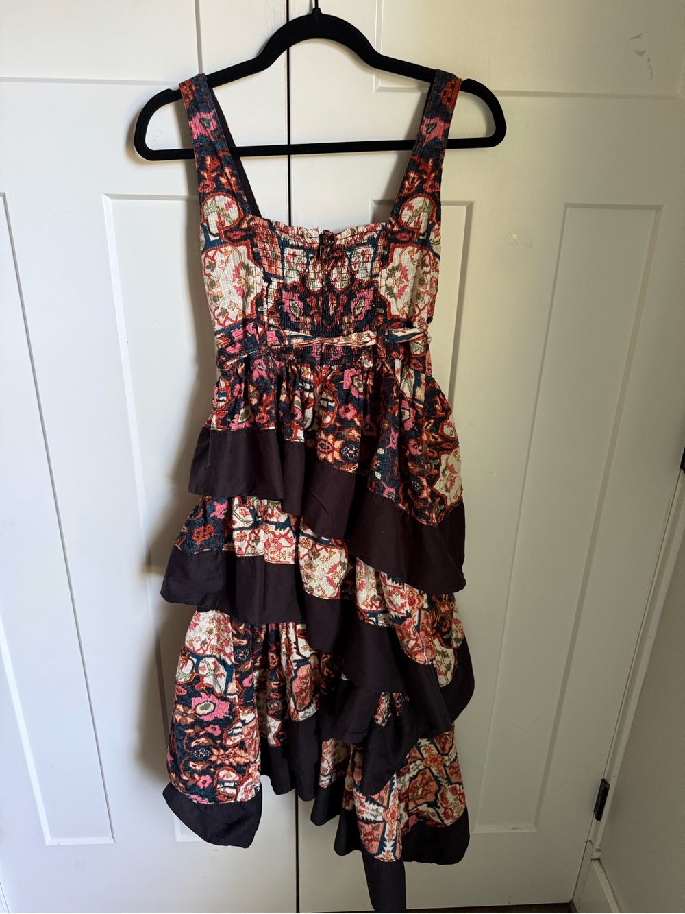 Anthropologie Square-Neck Printed Tiered Midi Dress with tiered skirt, M. - Picture 9 of 11